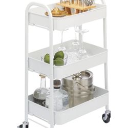3-Tier Metal Storage Cart with Wheels — Organizer Cart for Bathroom, Kitchen, Laundry Room, Office, and Kids' Rooms — Heavy-Duty Cart with 4 Swivel Wh