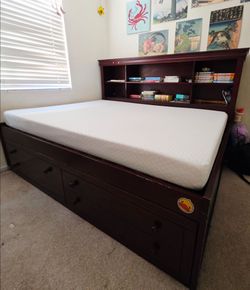 CAPTAIN'S BED WITH BOOKCASE AND MATRESS