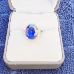10k Gold, Lab Created Blue Sapphire Ring 