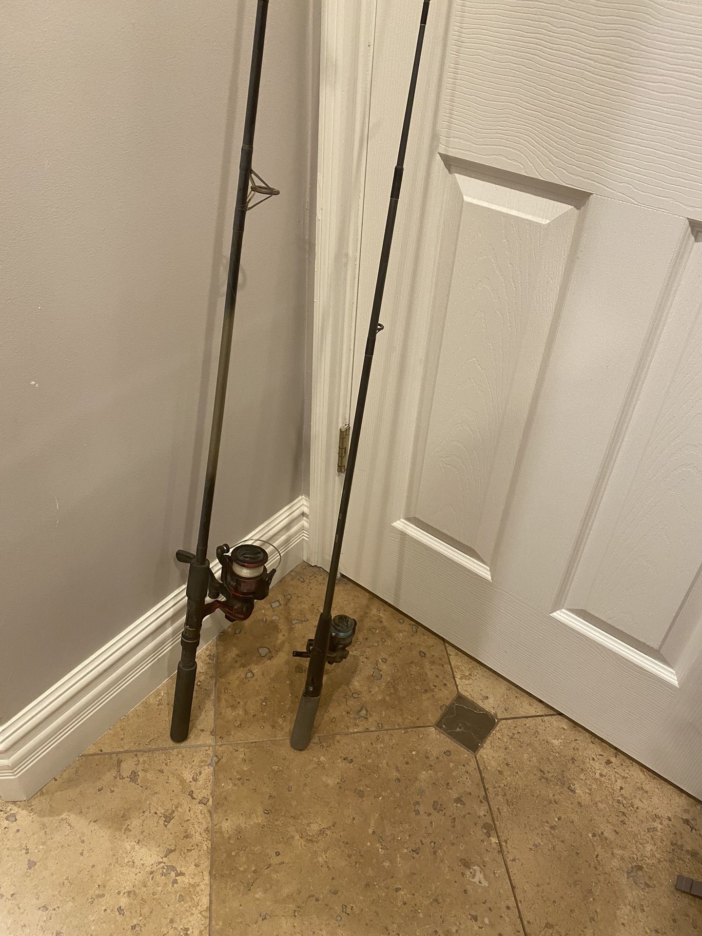 2 Fishing Pole Set Ups Rod And Reel Both with Line 