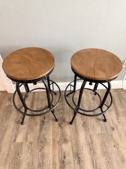 Set of 2 Industrial Wood and Metal Bar Stools