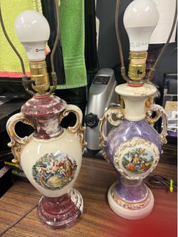 2 piece Vintage Patriotic George & Martha Washington Colonial Table Lamps - Antique Americana Decor