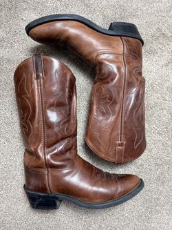 Old West Men's Leather Cowboy Work Boots Brown 11.5 D