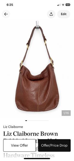 Liz Claiborne Brown Pebbled Leather Hobo Shoulder Bag Gold Hardware