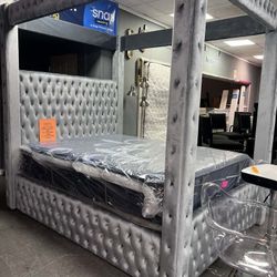 Queen Gray Bed Frame with mattress & Boxspring 