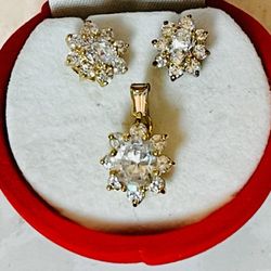 Vintage PAJ White Sapphire Sterling Silver Gold Plated Pendant/Earring Set