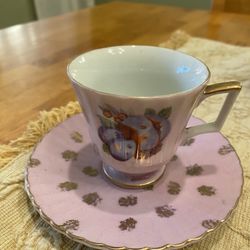 Vintage mini demitasse coffee cup and saucer. Bone china. Gorgeous colors. Cottage decor.