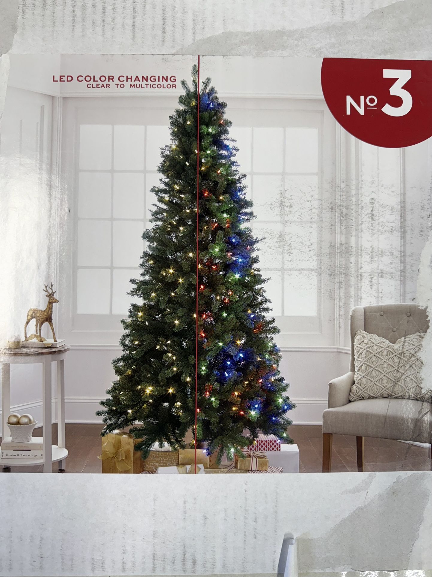 7.5 FT PRE LIT LED ,COLOR CHANGING XMAS TREE. VERY EASY TO ASSEMBLE. CLEAN , NO SMOKING ,NO PETS HOME. USED FOR ONE SEASON ONLY. $80.00 OR BEST OFFER 