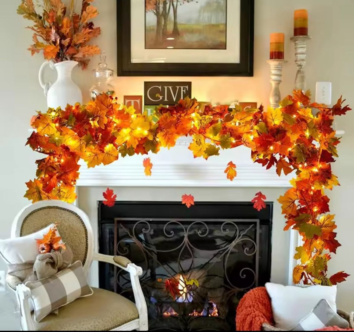 200CM Autumn Artificial Maple Leaf Wreath Fake Leaf Plant Vine Home Decor Garden Halloween Wall Outdoor Doors Windows Decoration