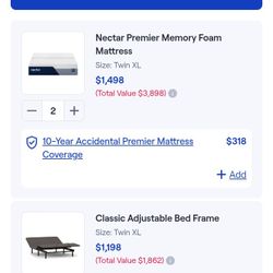 Premium Nectar XL  DBL Twins  California King Memory Foam