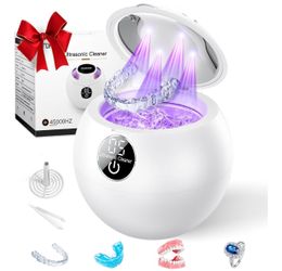 Ultrasonic Retainer Cleaner Machine,45kHz Ultrasonic Cleaner,Dental Pod for Dentures,Mouth Guard,Jewelry,Braces,Toothbrush Heads with 250 ML Capacity,