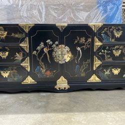 Vintage Korean Tansu Chinoiserie Style Credenza, 72” L x 31” H x 18” D,  Hand Painted