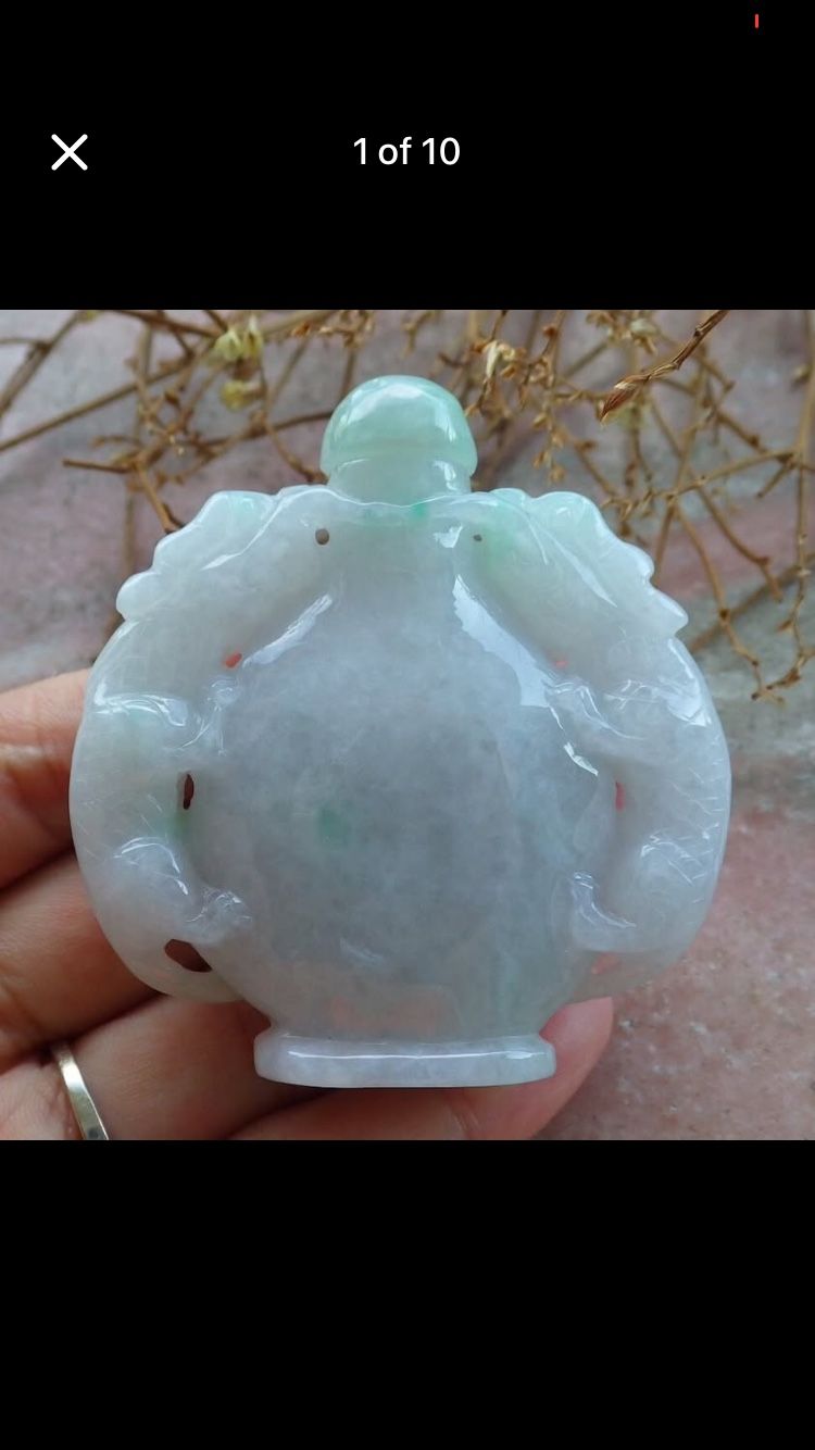 Certificate Jadeite jade Myanmar Burmese Display White Green Wealth two dragon snuff bottle