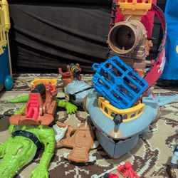 Imaginext pirate ship plus crocodile and shark plus 4 pirates