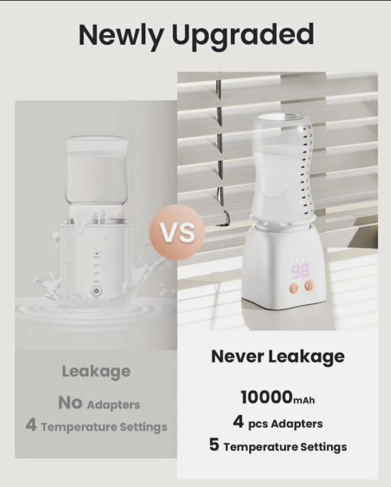 Bottle Warmer, Portable Bottle Warmer for Travel with 4 Adapters, Rechargeable