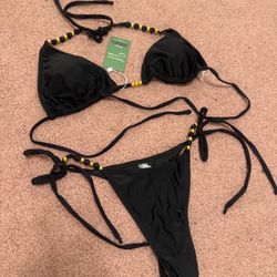 New Small black gold bikini boho festival concert swimsuit bathing suit