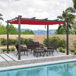 New PURPLE LEAF Against Wall Pergola 10’X10’ Sliding Aluminum Canopy, Terra Thick Posts, Stronger Support, Yarn-Dyed Canopy, Color Lasts, Reinforced F
