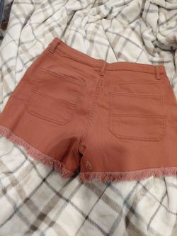 Rust Orange Frayed Hem Denim Shorts