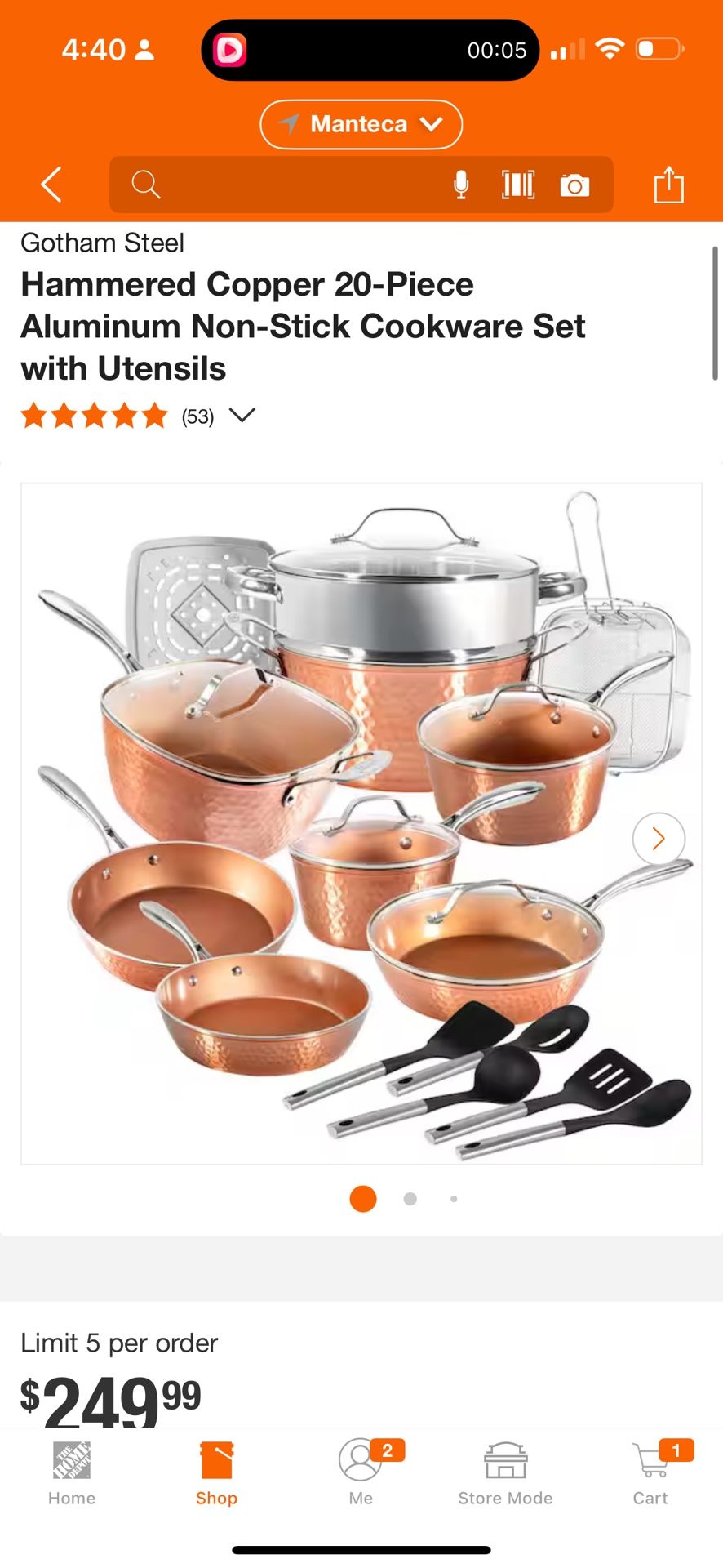 Hammered Copper 20-Piece Aluminum Non-Stick Cookware Set with Utensils
