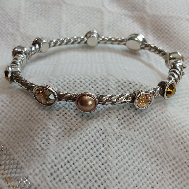 Brighton Monte Carlo Silver Plated Swarovski Crystals Faux Pearls Magnetic Clasp
