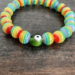 Rainbow Beaded Evil Eye Bracelet 