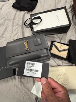 Brand New Saint Laurent Sunset Medium Gray Leather Shoulder Bag - With Tags