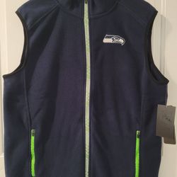 New Men's NFL Seattle Seahawks Fleece Full Zip Vest  Sz Medium