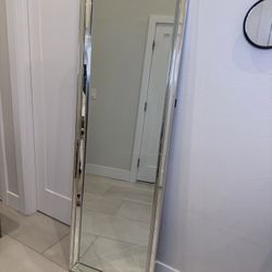 Full-Length Modern Chrome Beveled Mirror – Sleek, Tall & Stylish