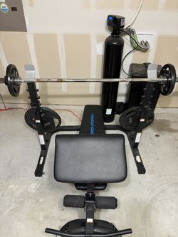 Bench And Rack With Bar And Weights