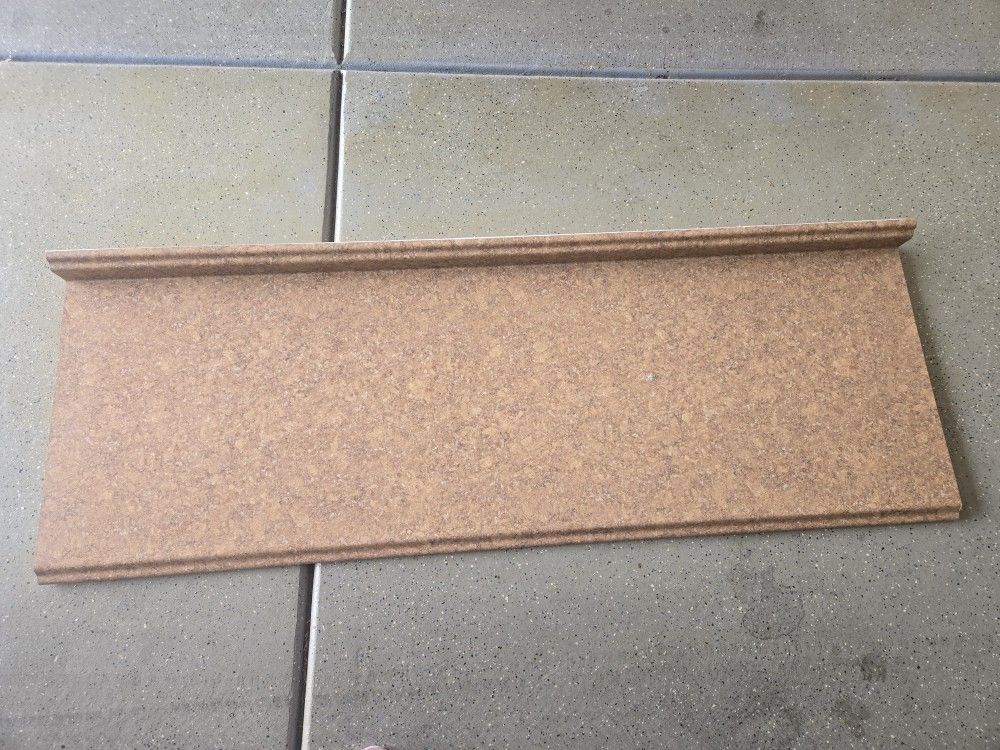 6foot Long Golden Brown Formica/Wood Kitchen Countertop With Integrated Backsplash And Bullnose