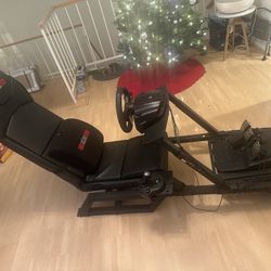 Racing Driver Seat With Steering Wheel, Pedals And Shifter