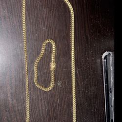 5mm Cuban Chain + Bracelet - 18k Yellow Gold Plated 