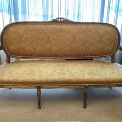 2 Ornate Gold Leaf Antique Hand Carved French Louis XV Formal Sofa Couch