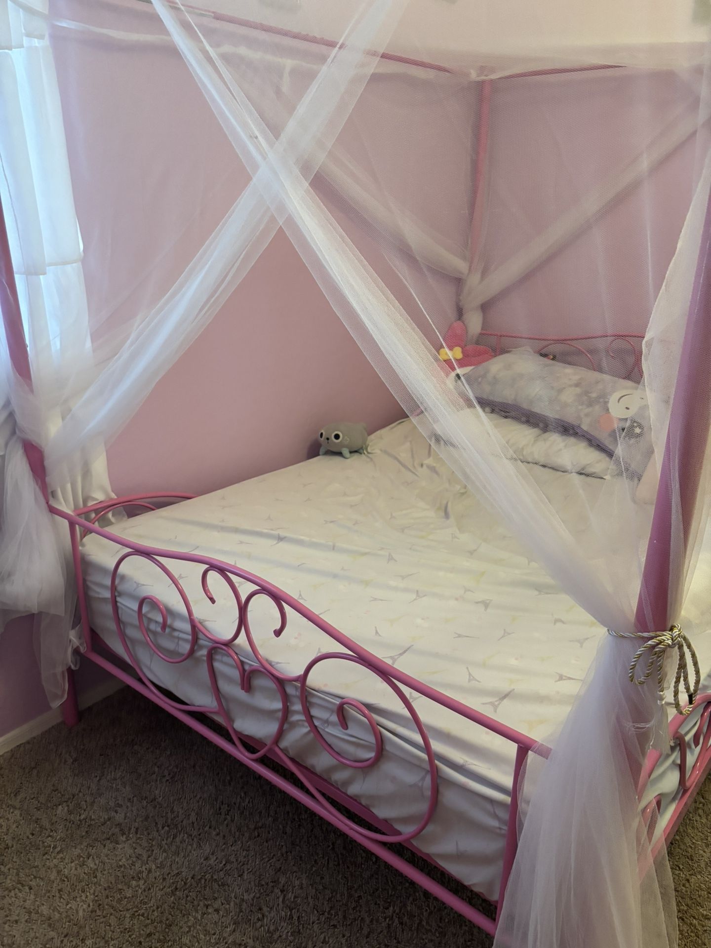 Full Size Girl Princess Bed Frame With Curtain,No Mattress