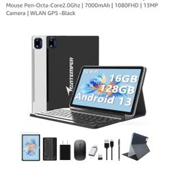 2025 Latest Android 13 Tablet 10.1 Inch, 5G WiFi Tablets Mit 16GB RAM+128GB ROM(1TB TF),2 In 1 Tablet with keyboard Mouse Pen-Octa-Core2.0Ghz | 7000mA