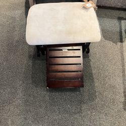 Foot Stool: Wooden Rocking Footstool/Ottoman W/ White Fabric Top as-is ( some staining) SKU AP1UET