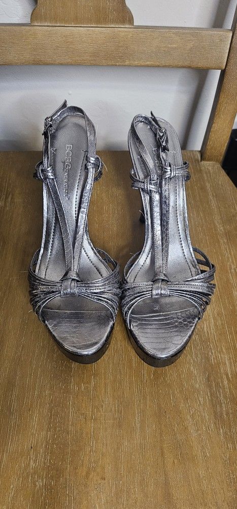 BCBG Silver Strappy Heels