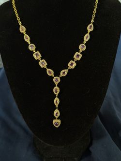 Gold-Tone Amethyst Stone Lariat Necklace
