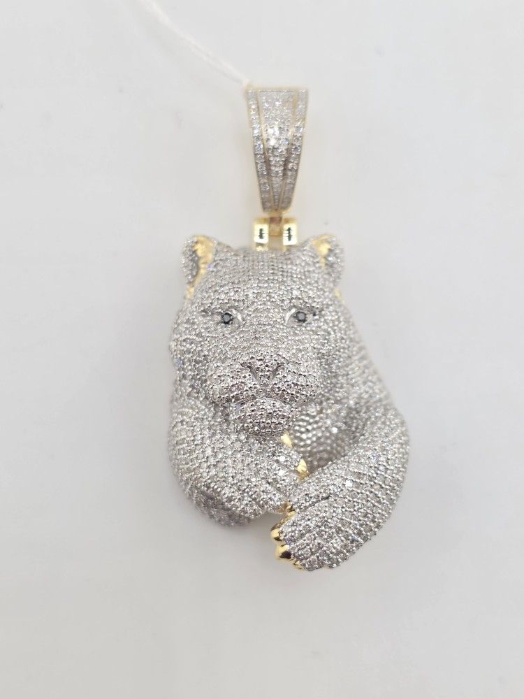 10k gold 3.01ctw vs diamond custom snow leopard pendant