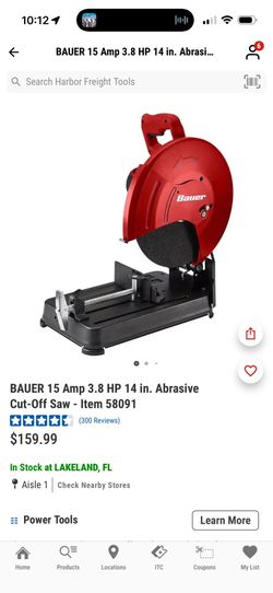 Bauer 14” cut off chop saw harbor freight used