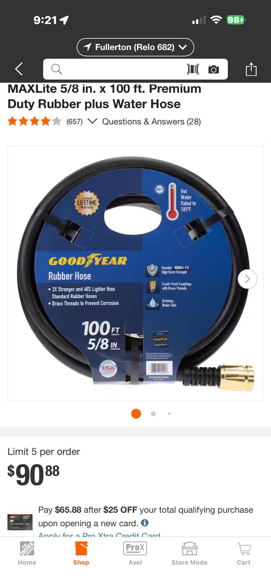100’ water hose
