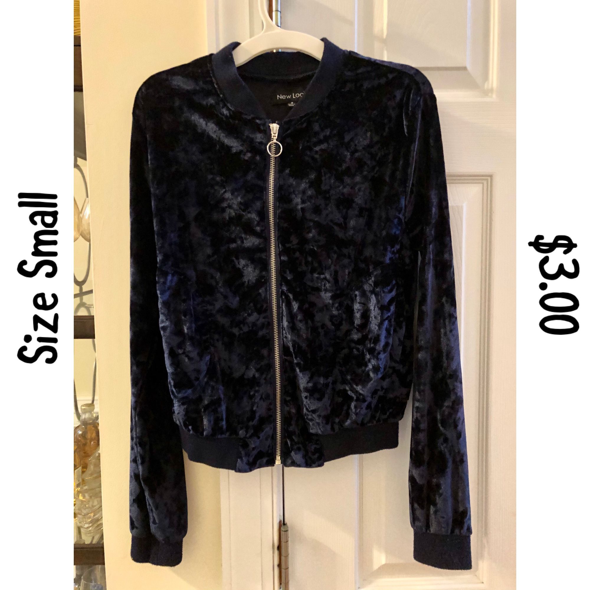 Navy Blue Velour Jacket, Size Small