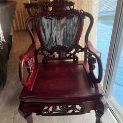 Antique Asian Cherrywood Chair Marble Center 