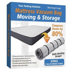 Storage Logic Foam Mattress Vacuum Bag for Moving, Storage, Vacuum Seal Mattress Bag with Straps (King/Cal-King)