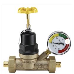 3/4 in. Bronze Double Union PEX-B Water Pressure Regulator with Gauge
