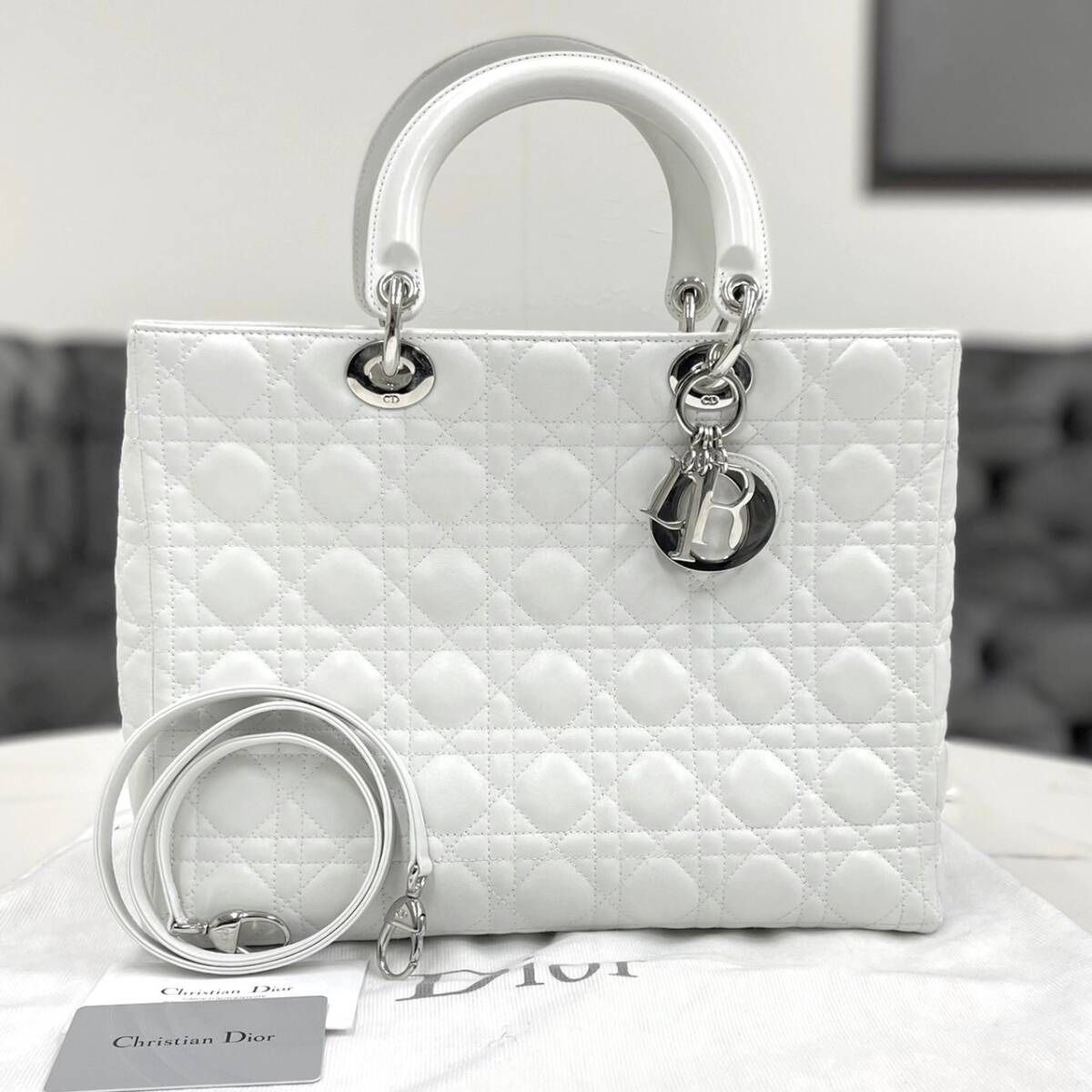Christian Dior Lady Dior Large White 2way handbag