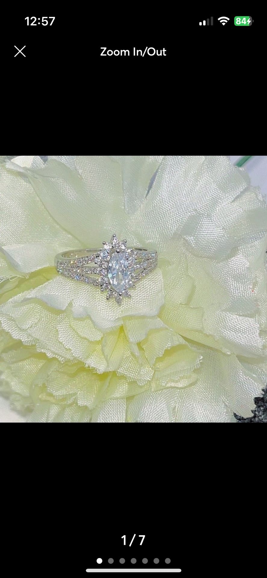NEW Real White Gold Plated Marquise Cut Moissanite Halo Cluster Engagement Ring