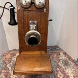  1900s ANTIQUE Oak Wall Phone PREMIER ELECTRIC Co. HAND CRANK WALL TELEPHONE CHICAGO IL. USA