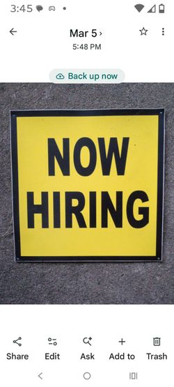 NOW HIRING Magnetized Sign 12" W X 12" T
