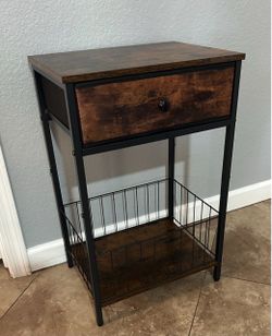 (NEW) Industrial Side Table with Drawer and Shelf